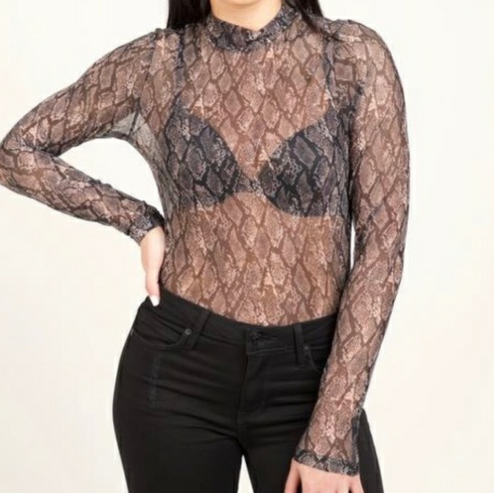 Wild Fable Sheer Snakeskin Color Longsleeve Top Size S